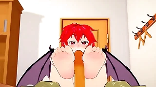 POV você está recebendo um footjob de uma succubus ruiva de anime hentai